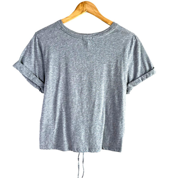 Joie Lizeth Lace Up Corset Front Short Sleeve Top in Heather Grey 100% Cotton, M - Picture 8 of 11